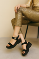 Black Gold-Buckle Platform Wedges