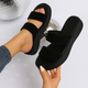 Black Suede Double Strap Wedges