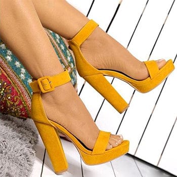 Open Toe - Mustard Block High Heels