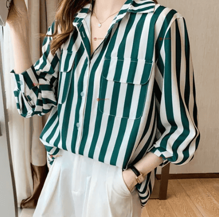 Green Striped Long Shirt