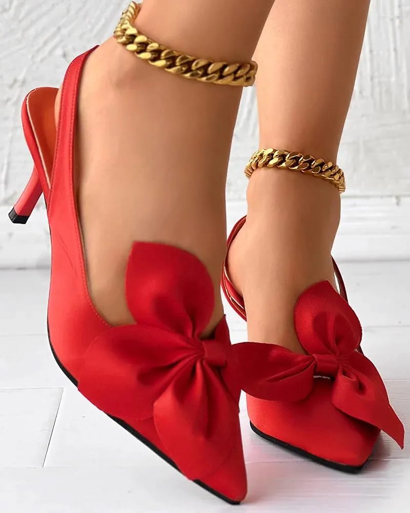 Red Floral Stiletto Slingback Pumps