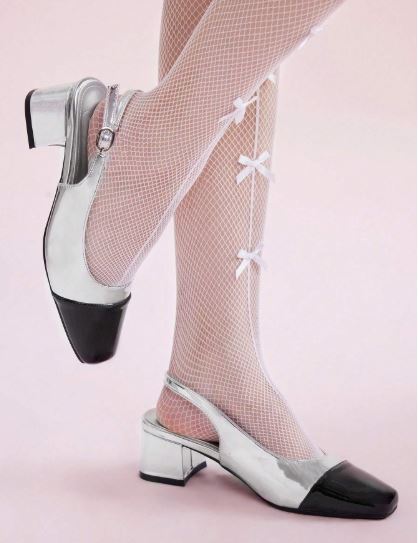 Silver & Black Stylish Square Shape Pumps