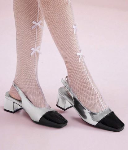 Silver & Black Stylish Square Shape Pumps