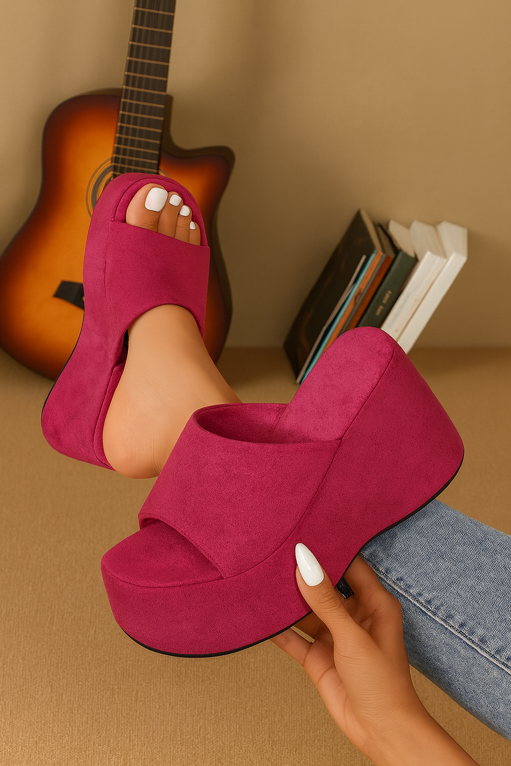 Berry PinkPlatform Slip-On Wedges