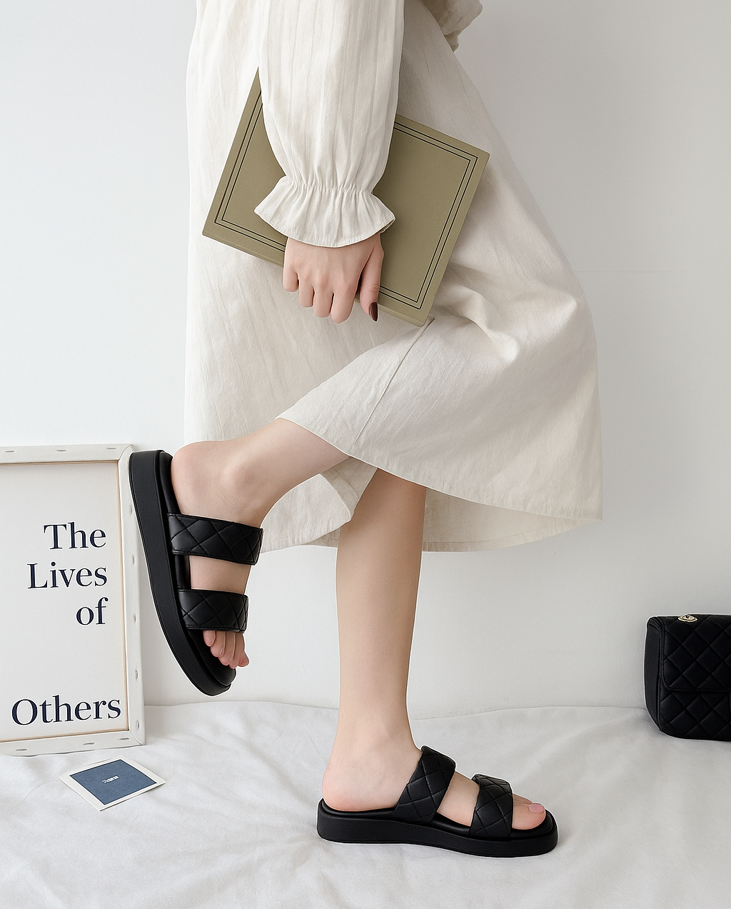 Double Strap Quilted Platform Slider Flipflops