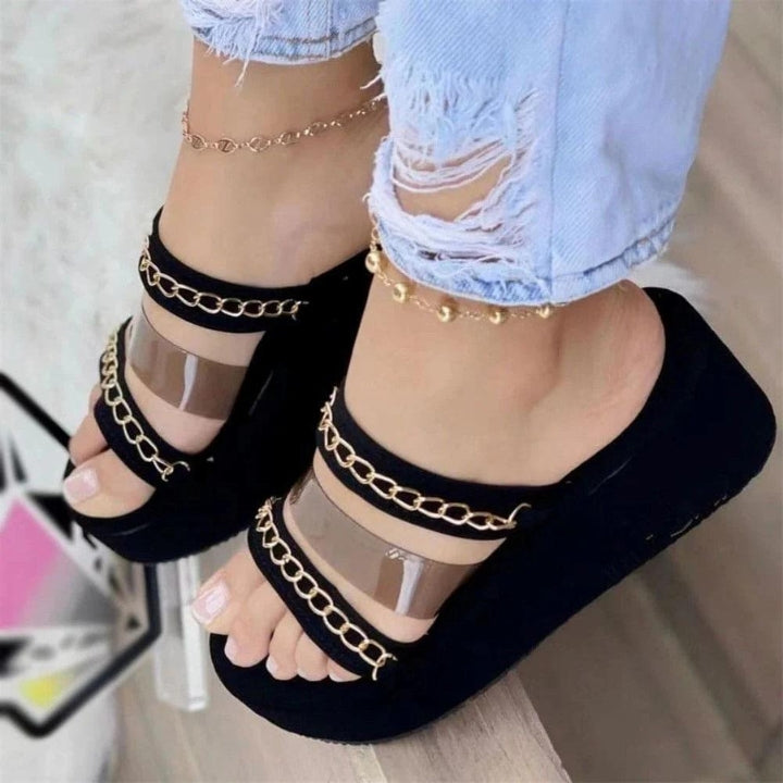 Chain Embrace Black Wedges