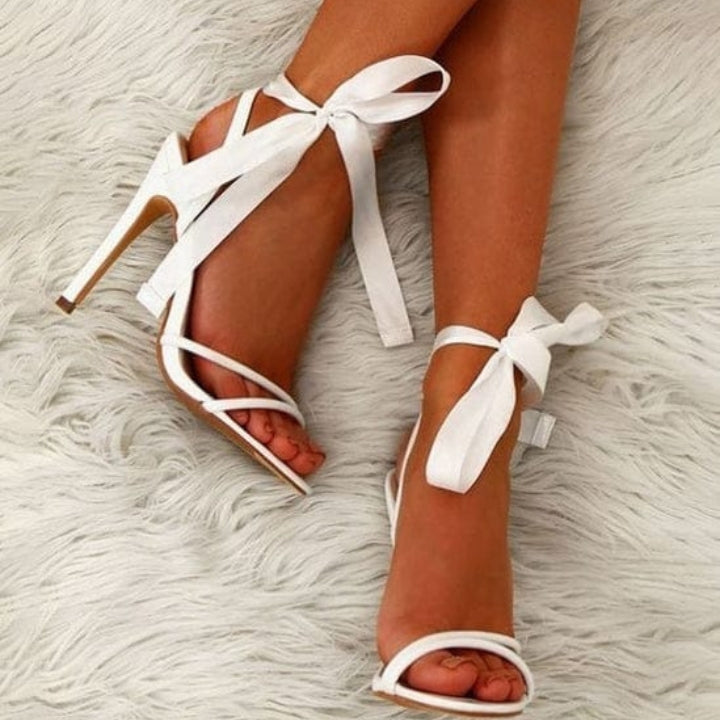 White Ribbon High Pencil Heels