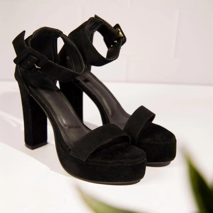 Open Toe Black Block Heels