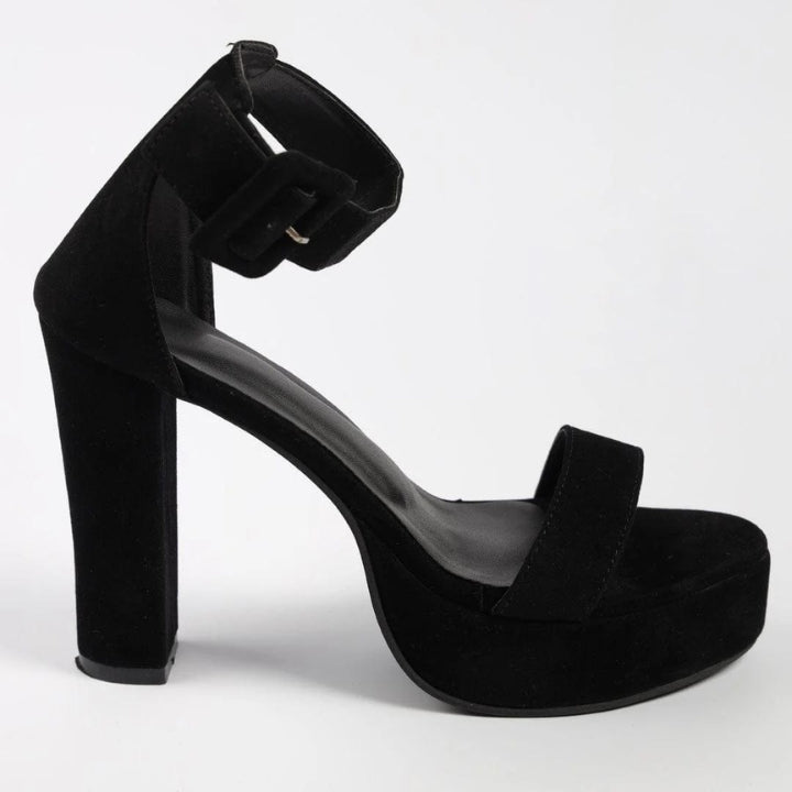 Open Toe Black Block Heels