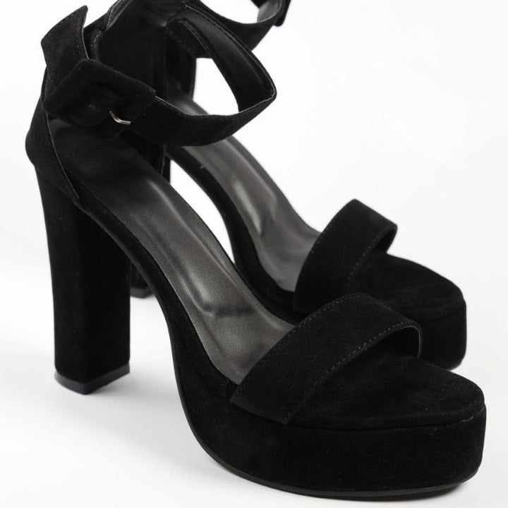 Open Toe Black Block Heels