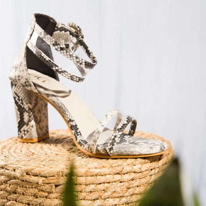 Grey Snake Print Block Heels – GloGlamp - Main Image