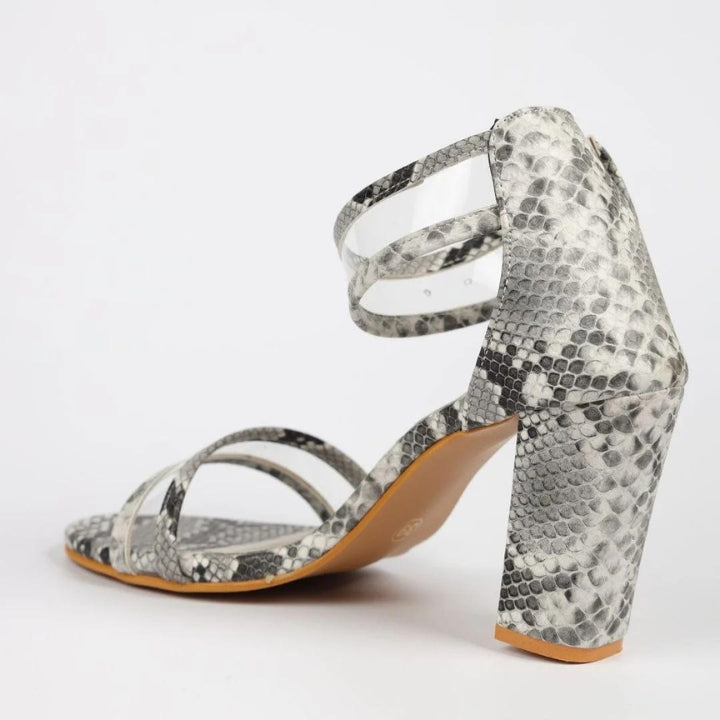 Grey Snake Print Block Heels – GloGlamp - Main Image