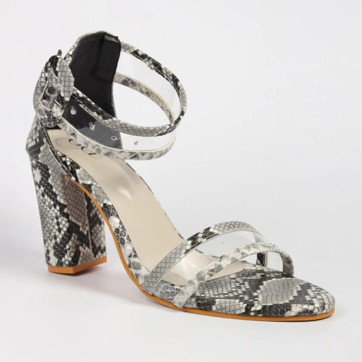 Grey Snake Print Block Heels – GloGlamp - Main Image