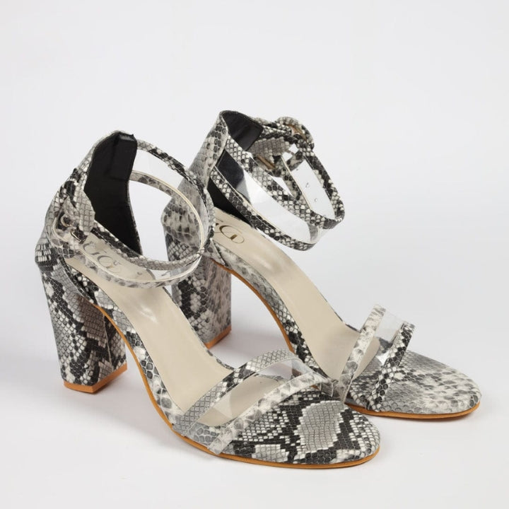 Grey Snake Print Block Heels - Main Image