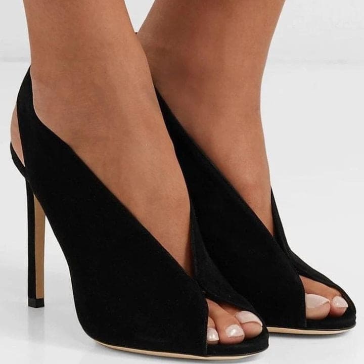 Women Soild Black Peep Toes Heels