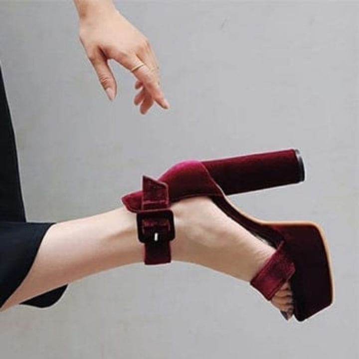 Marron Ankle Loop Block Heels