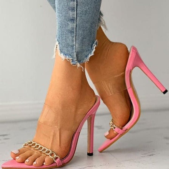 Transparent Chain Strap Stiletto Heels