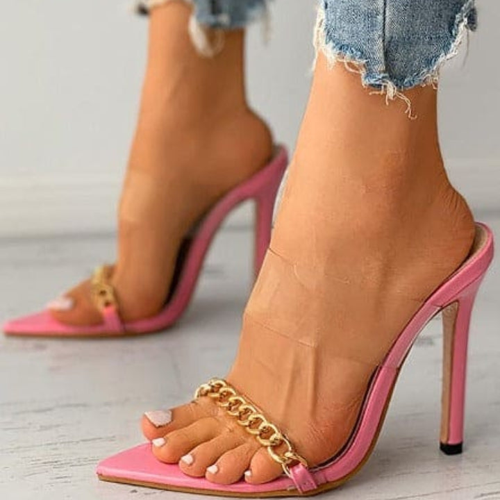 Transparent Chain Strap Stiletto Heels