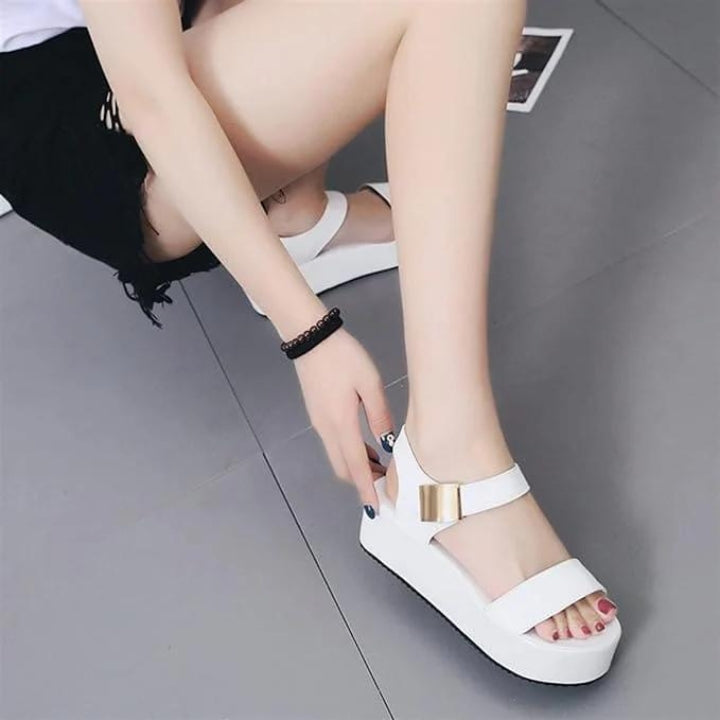 Snow Blossom Ankle Strap Wedges