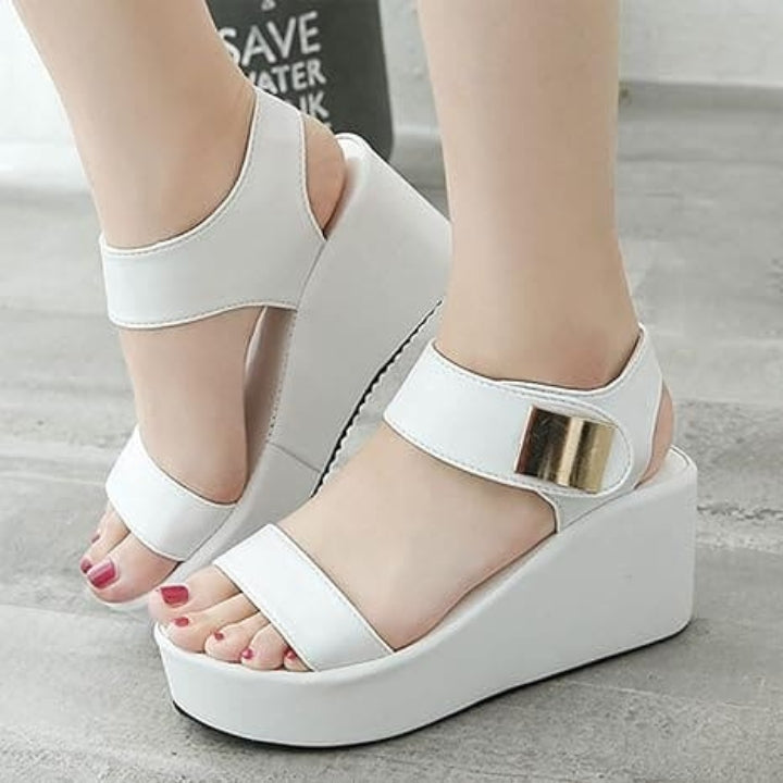 Snow Blossom Ankle Strap Wedges