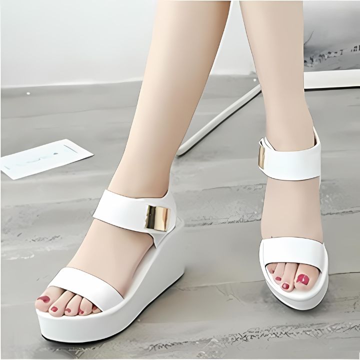 Snow Blossom Ankle Strap Wedges