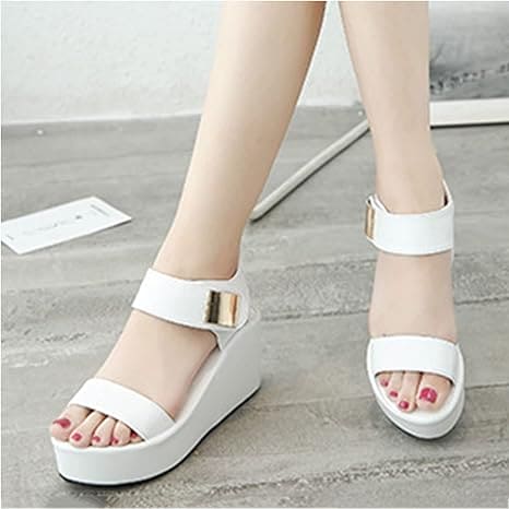 White Ankle Strap Wedges