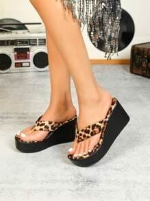 Leopard Print Beachy Wedges