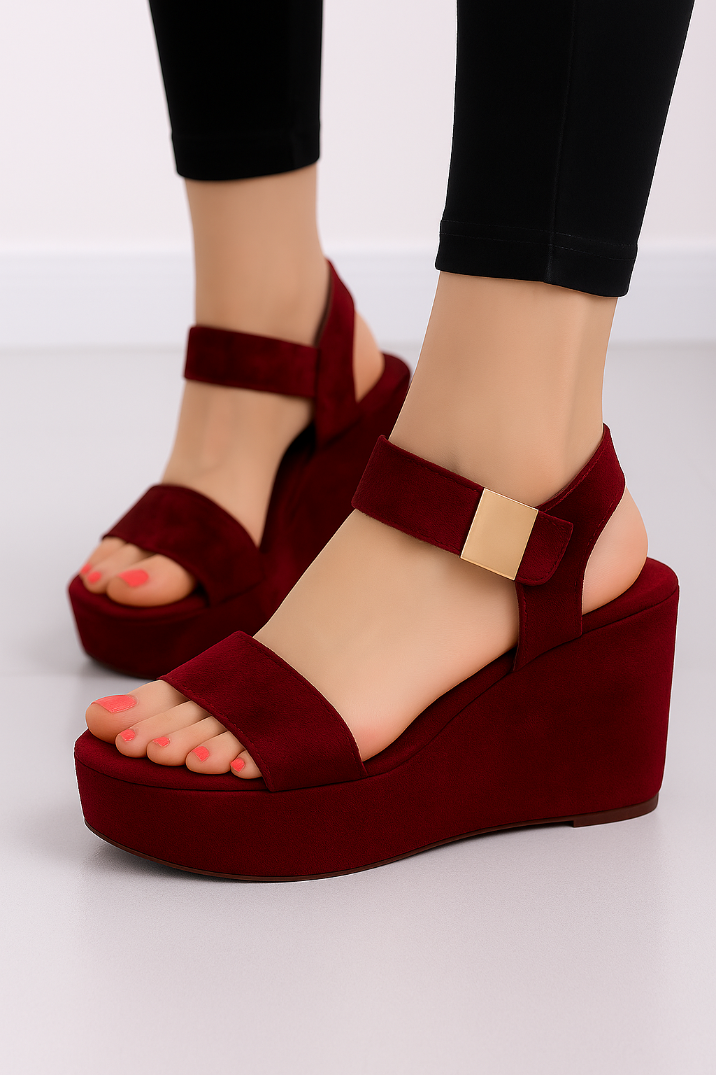 Elegant Velvet Ankle Strap Wedges