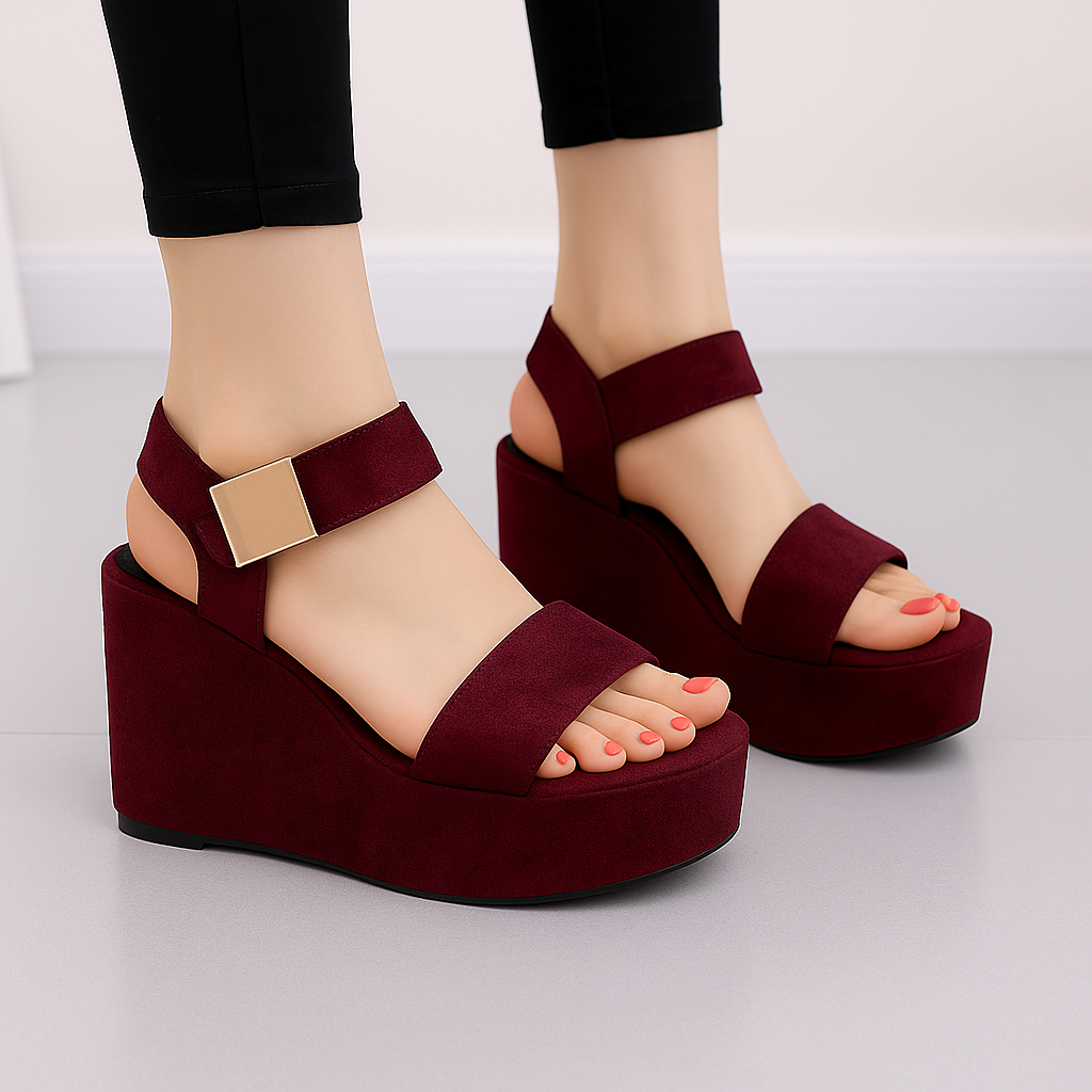 Elegant Velvet Ankle Strap Wedges