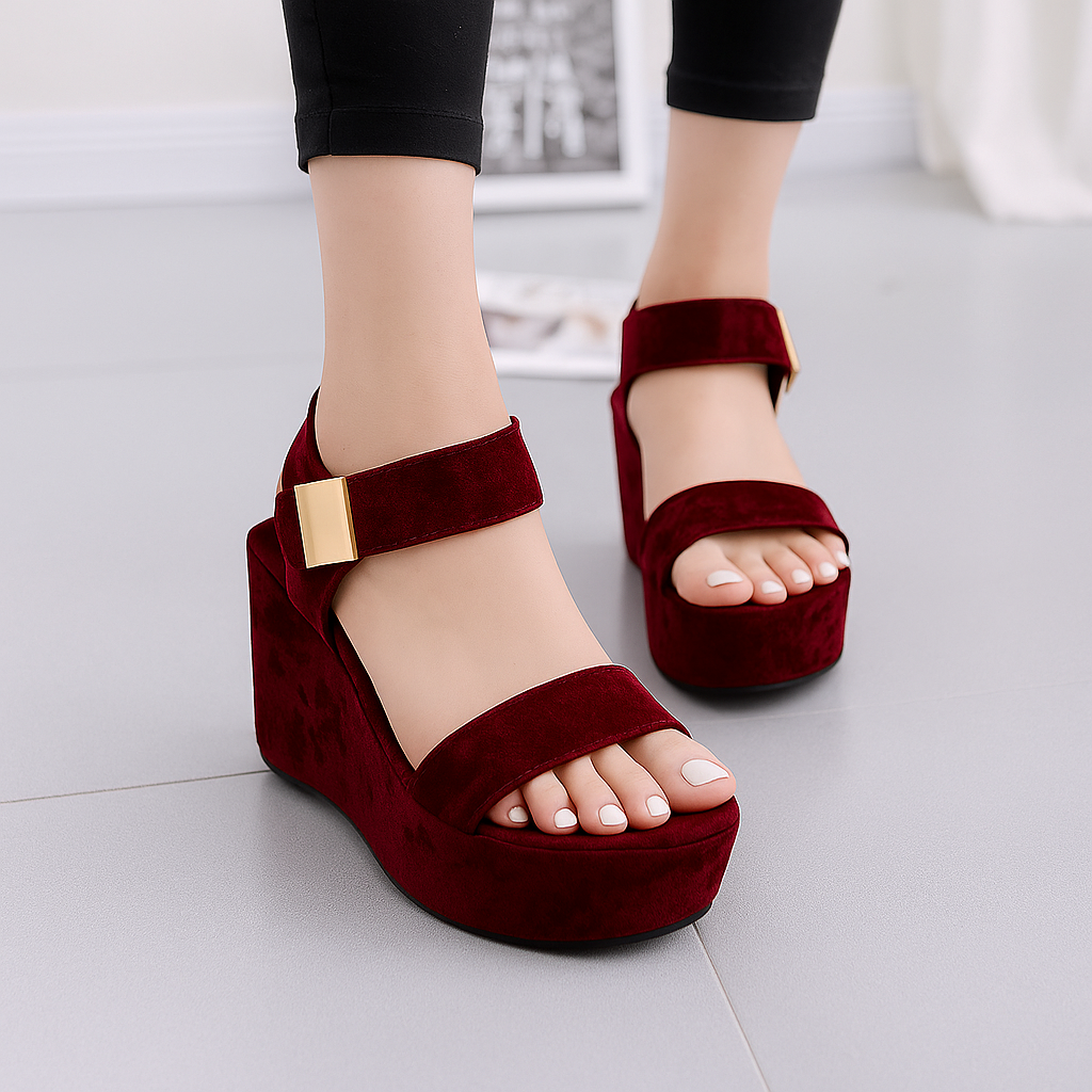 Elegant Velvet Ankle Strap Wedges