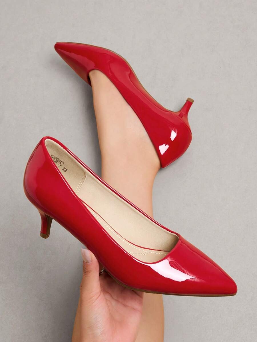 Classic Patent Pointed-Toe Red Pumps