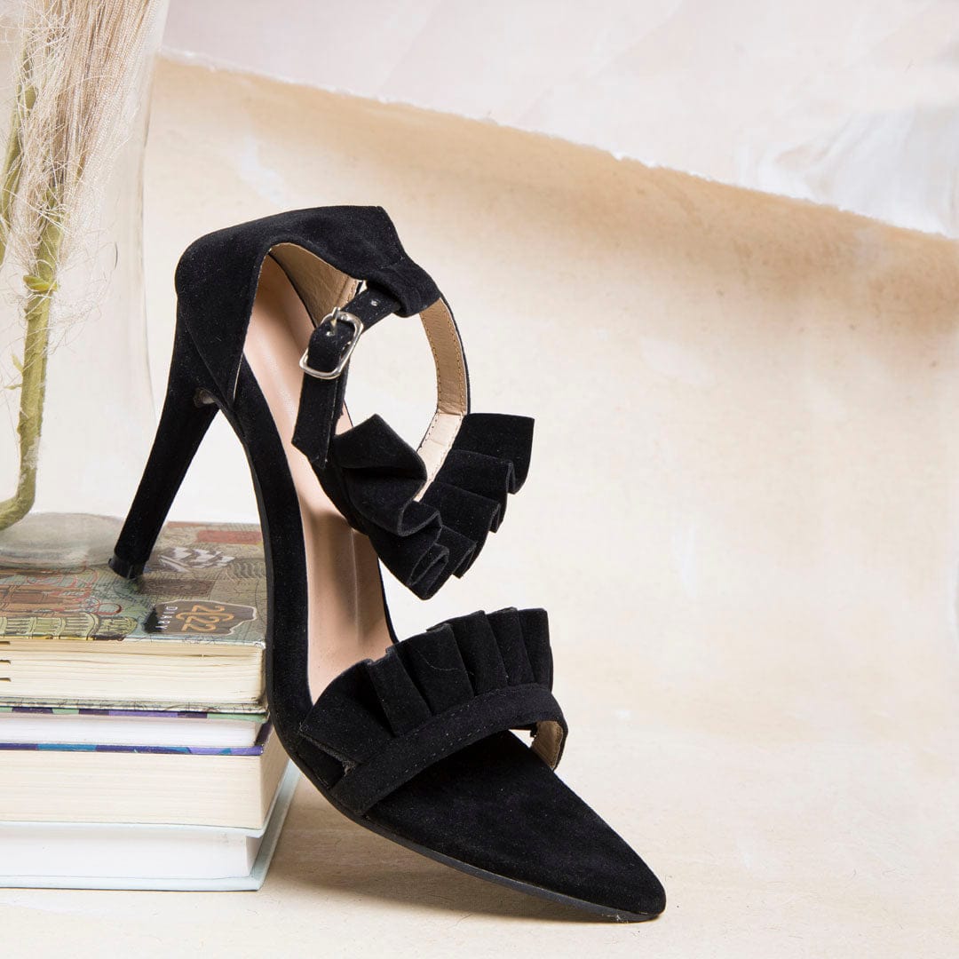 Buy Black Lexie Satin Bow Pencil Heels by Sole House Online at Aza Fashions.