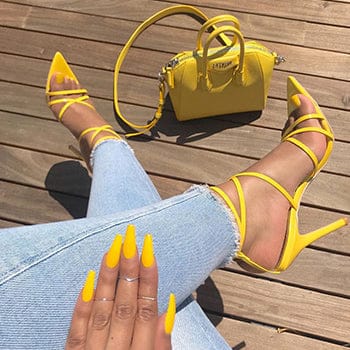 Yellow Pointed Pencil Heels