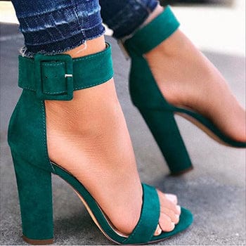 Malachiet - Dark Green Ankle Strap Block Heels